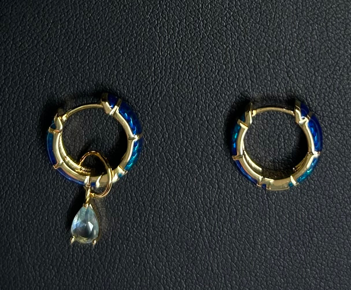 Mermaid collection, gold-plated blue kids hoop earrings!