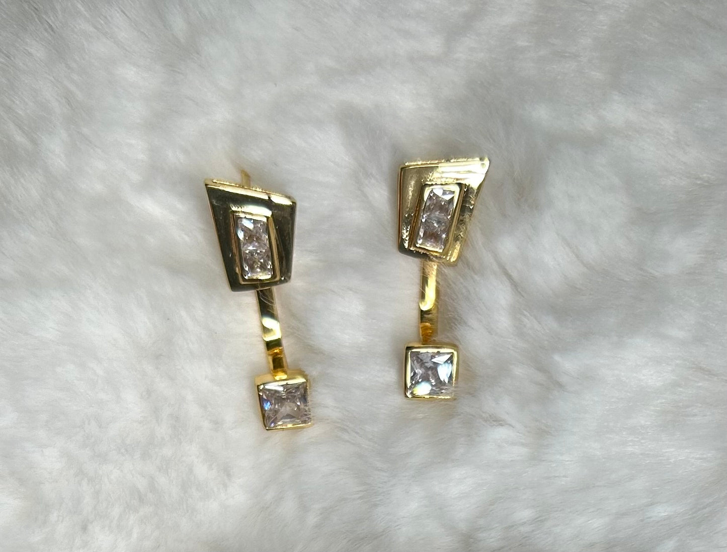 Earring with white zirconia gold plated 2 in 1