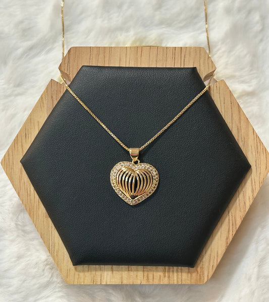 Chain with gold plated heart pendant.