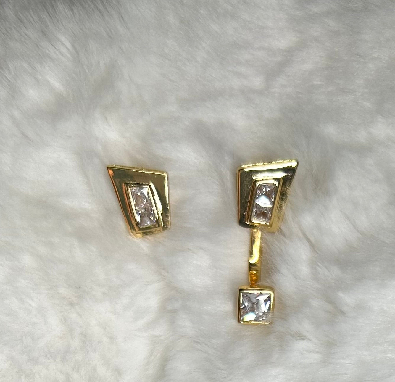 Earring with white zirconia gold plated 2 in 1