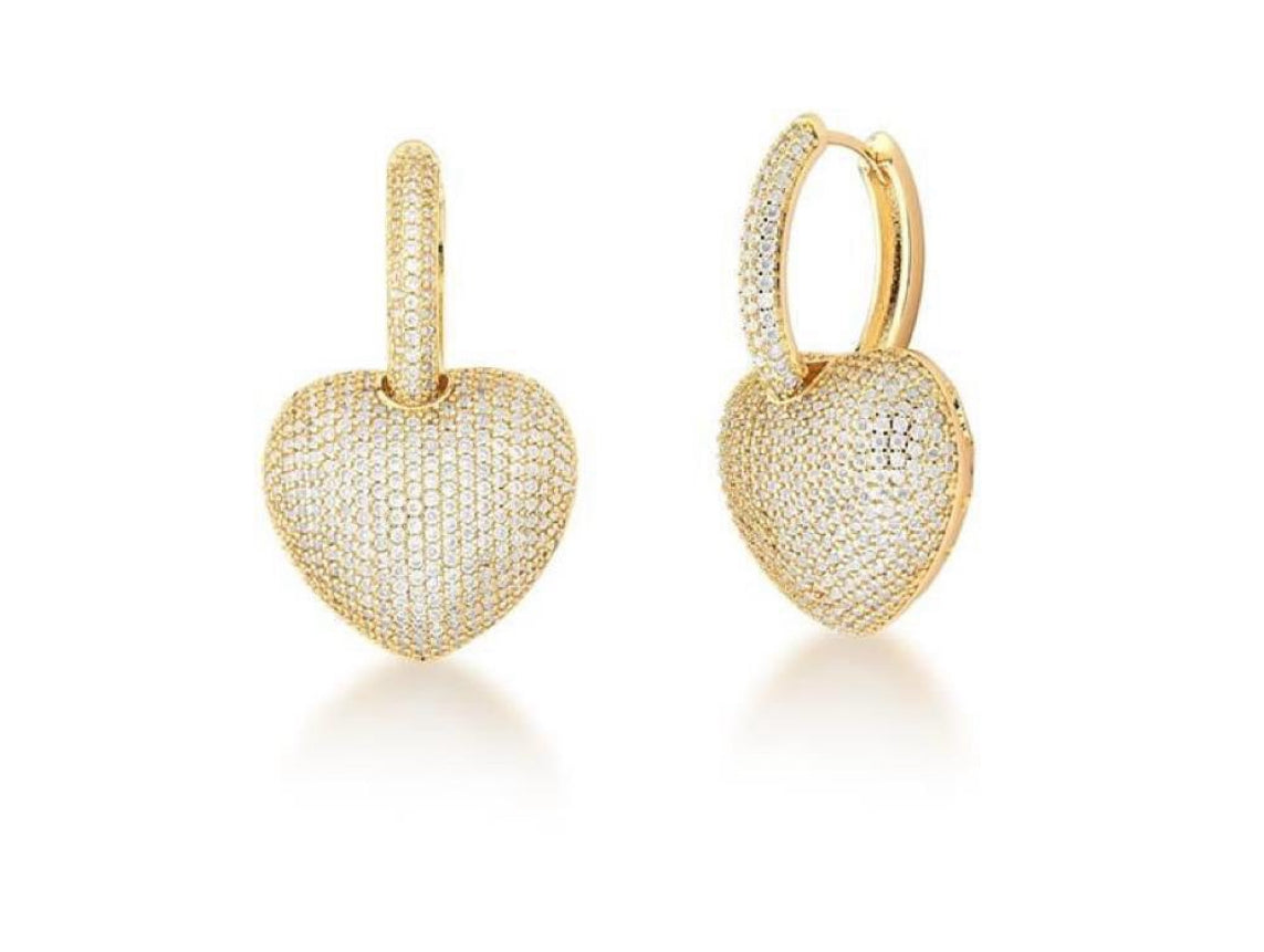 2 in 1 hoop earring with gold plated studded heart pendant!