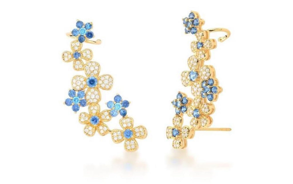 Ear Cuff earring with flowers gold-plated aquamarine