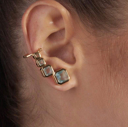 Ear cuff earring with gold-plated square crystals