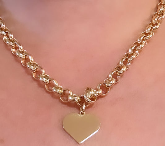 Chain with gold plated heart pendant.