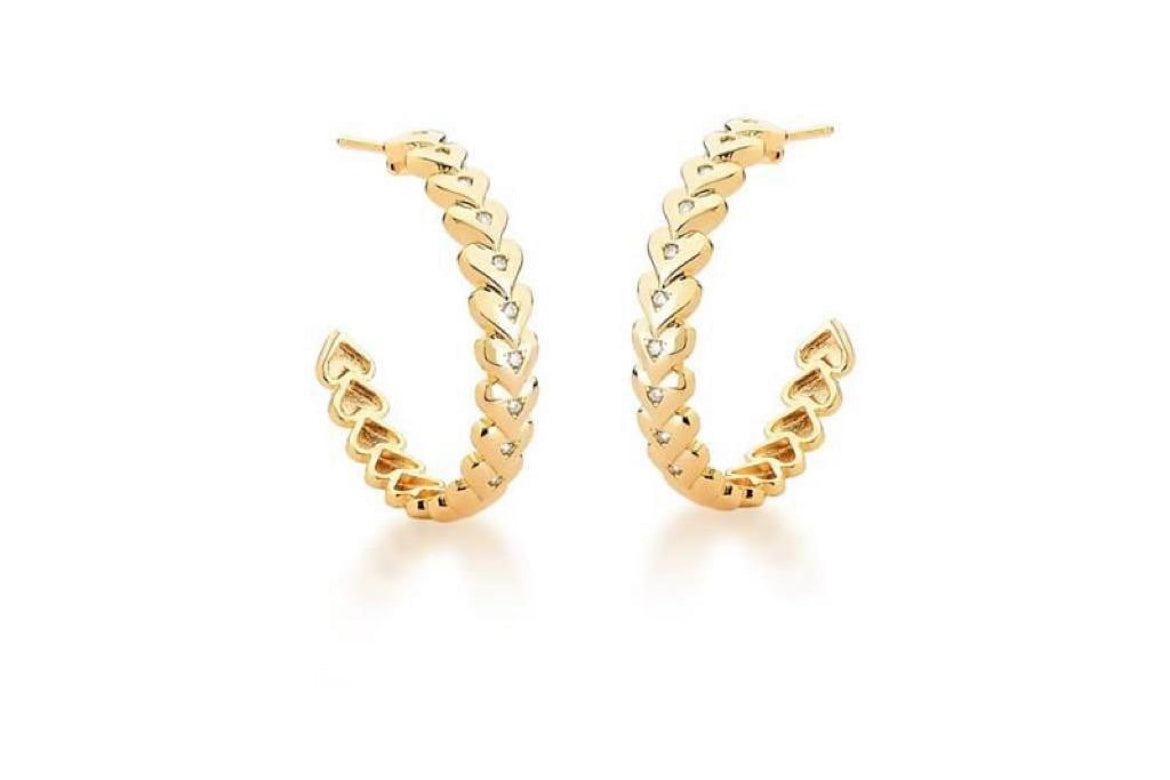 Gold plated zirconia heart hoop earring