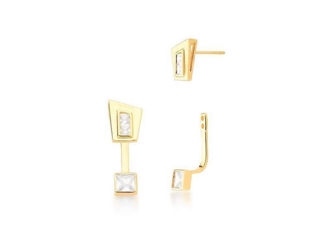 Earring with white zirconia gold plated 2 in 1