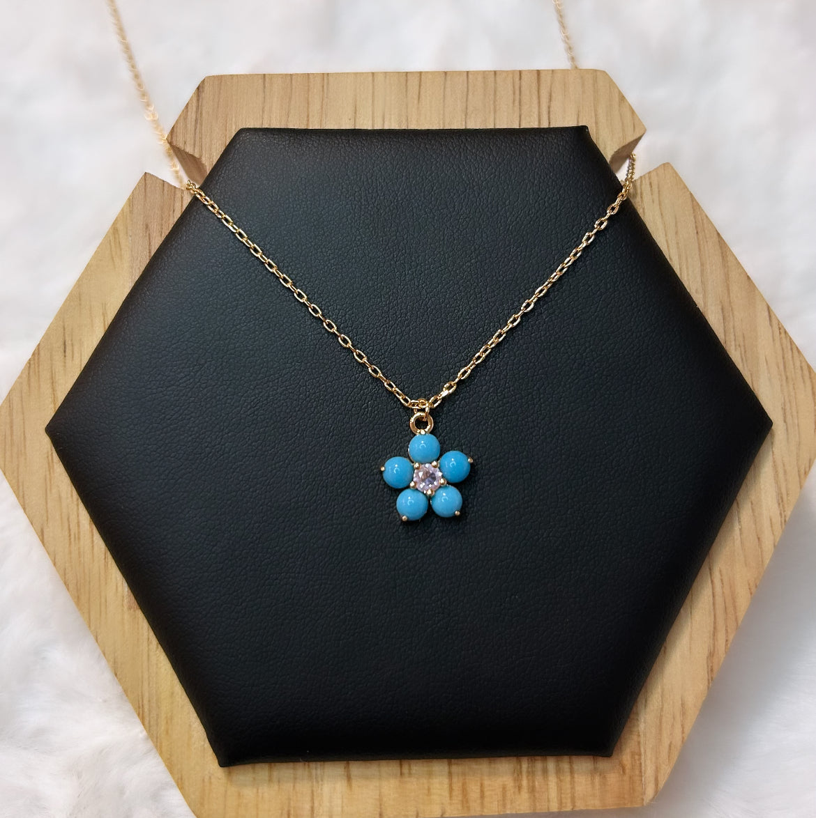 Gold plated turquoise flower chain