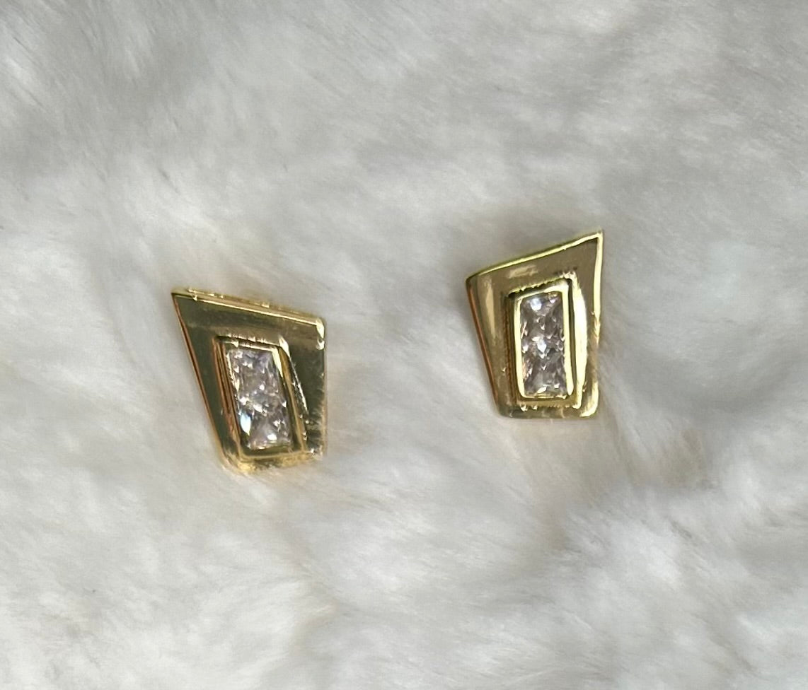 Earring with white zirconia gold plated 2 in 1