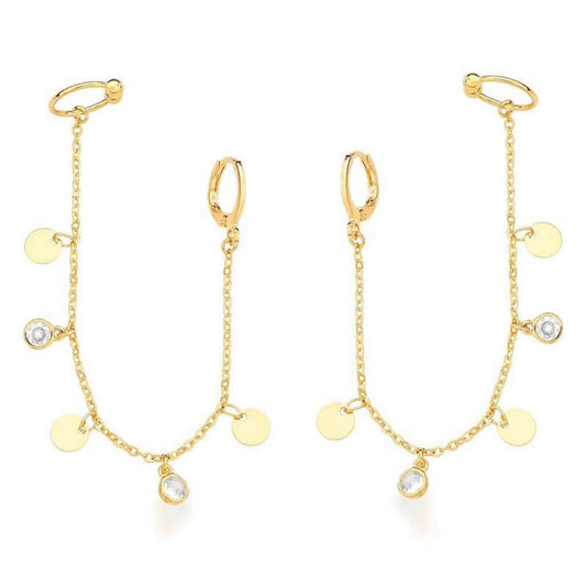 Ear Line earring with gold-plated medals and light points