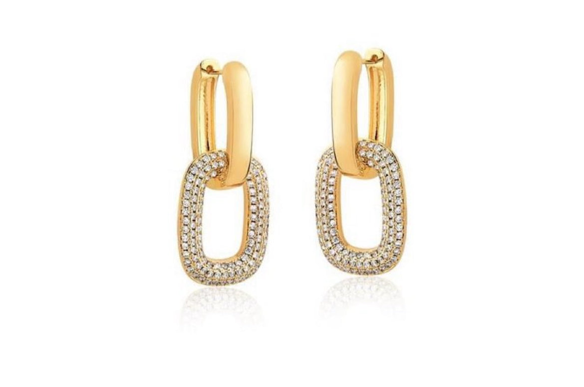 2-in-1 hoop earring 2-IN-1 Hoop with gold-plated studded rectangular link