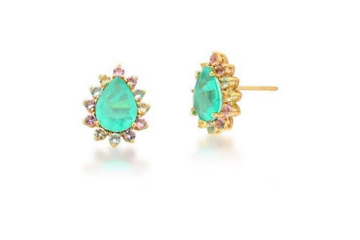 Tourmaline fusion drop-shaped earring and chain is gold plated