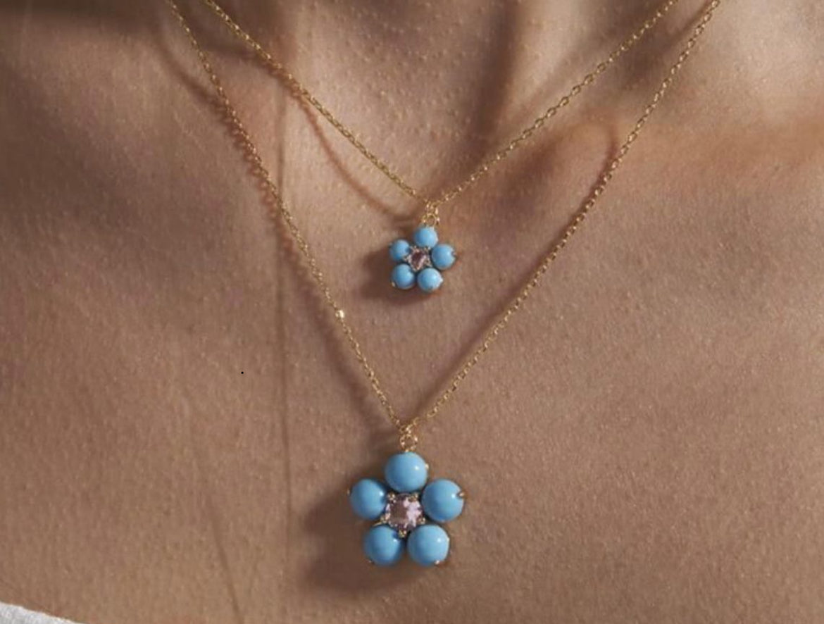 Gold plated turquoise flower chain