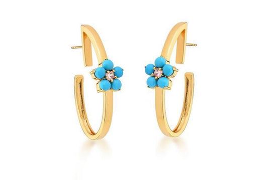 Half hoop earring with gold plated turquoise flower!