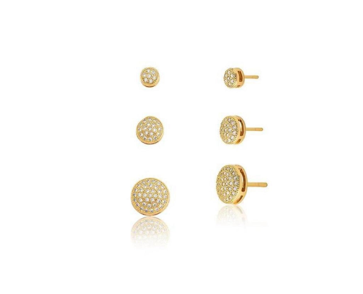 3 pairs of round gold plated earrings!