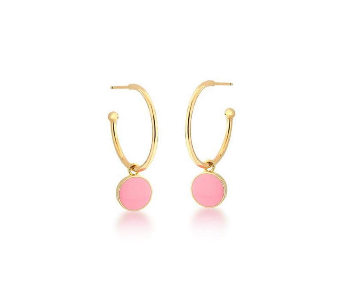 Earring with a round pink pendant gold-plated