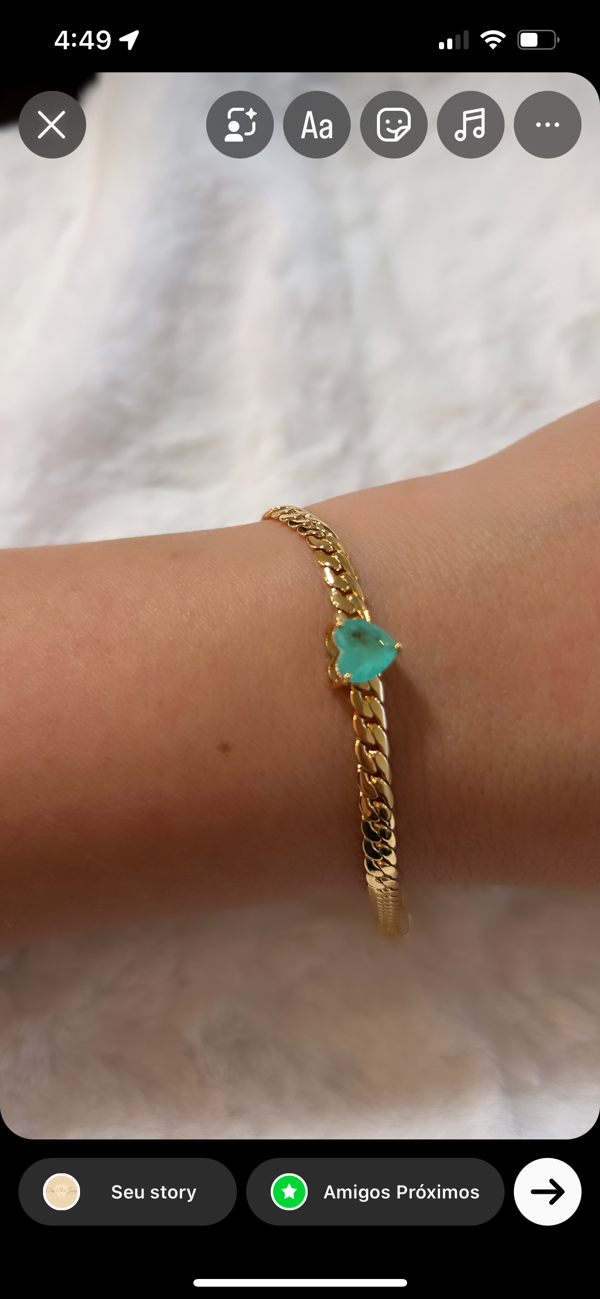 Bracelet with gold plated tourmaline heart pendant